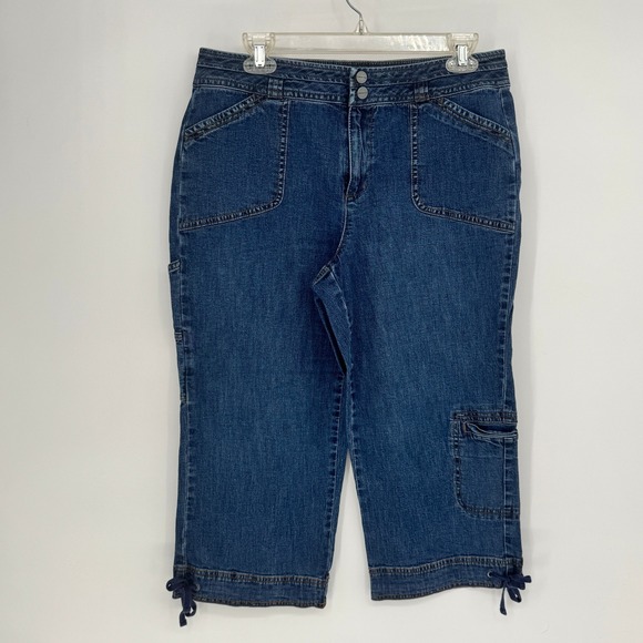 Coldwater Creek Pants - Coldwater Creek Womens Blue Denim Cargo Capri Jeans Size 8 Cropped Leg Tie
